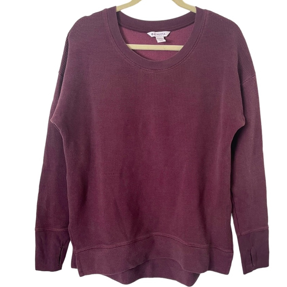 Athleta Coaster Luxe Waffle Knit Pullover Burgundy Maroon L